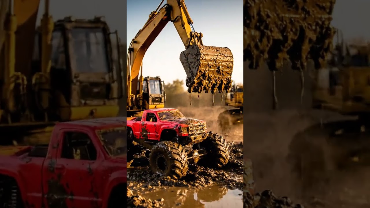 Epic RC Car vs Real Excavator | Mud Madness Challenge!  #car #constructionvehicle #trending