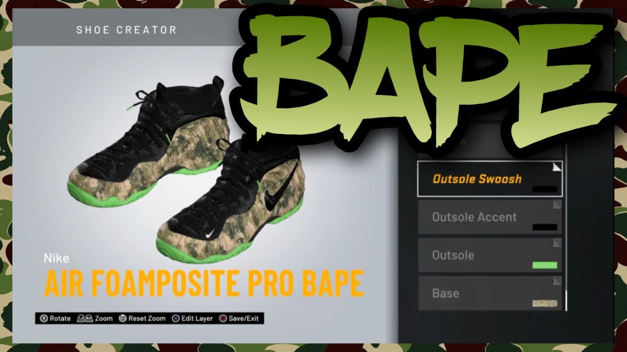 NBA 2K20 Shoe Creator - Nike Foamposite Pro Custom &ldquo;BAPE