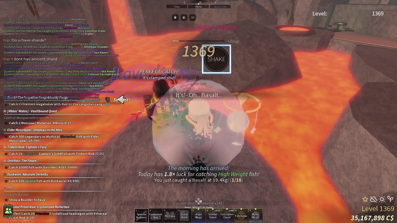 Fisch: Day 66 Grinding for Rare Rods & Compete the Bestiary + Scoria reach