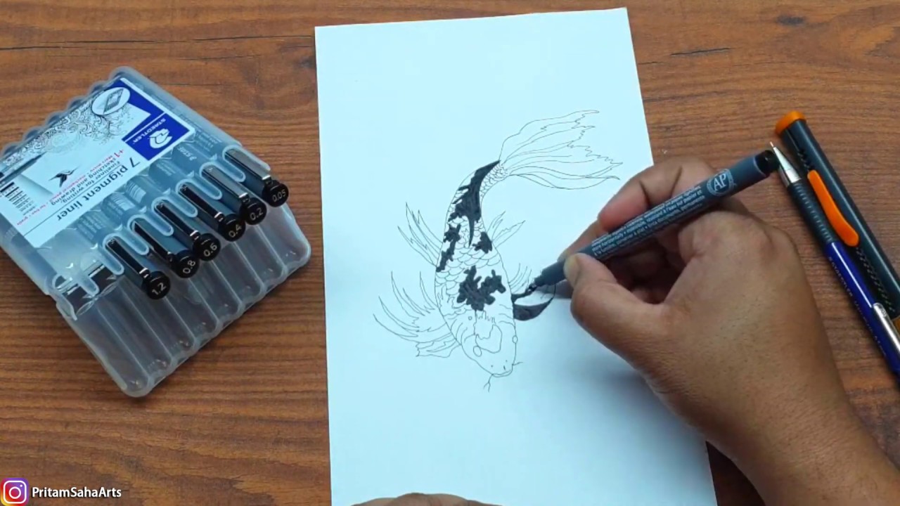 Staedtler Pigment Liners - KOi fish drawing 🐟 - Pritam Saha Arts