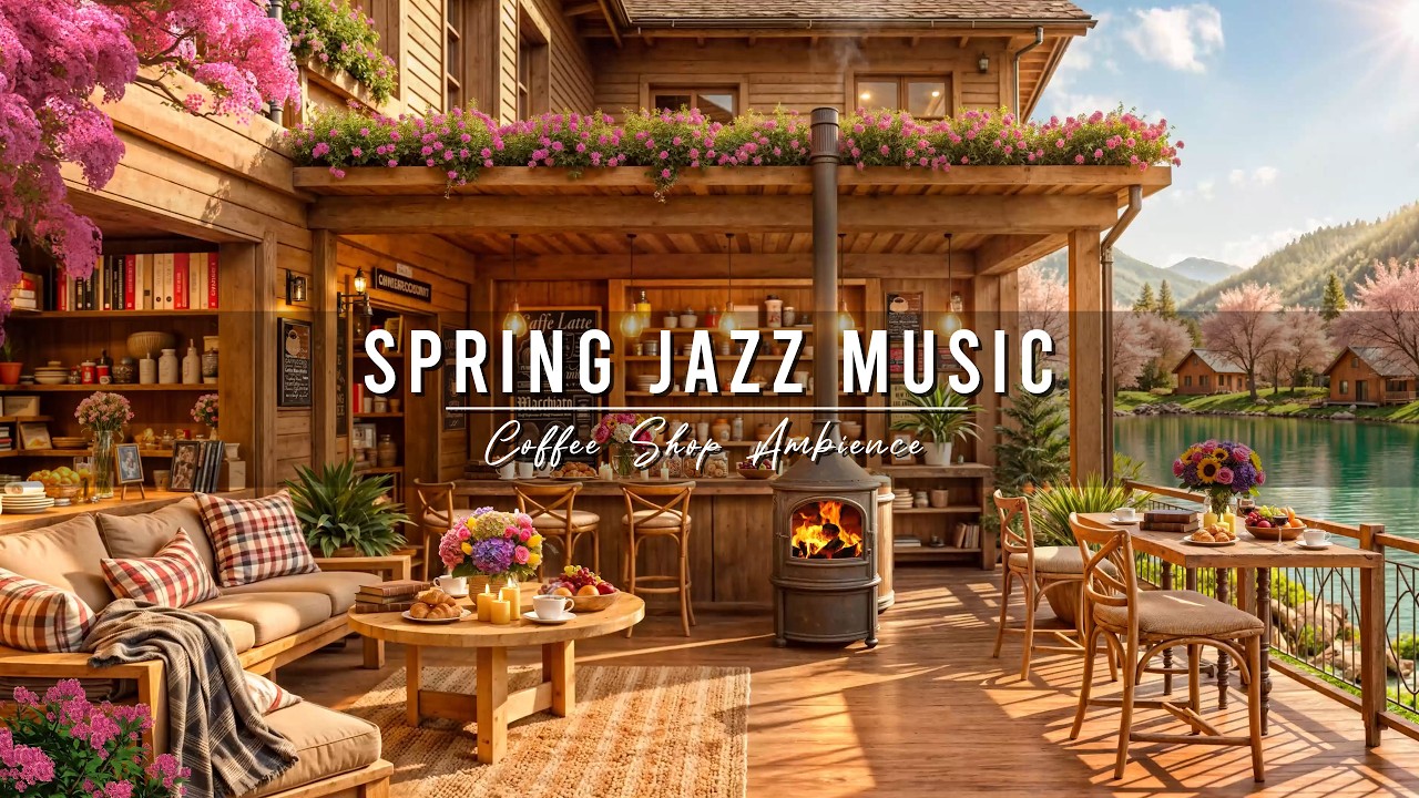 Spring Coffee Shop Ambience & Relaxing Jazz Instrumental Music 🌸 Smooth Jazz Music for Work, Focus