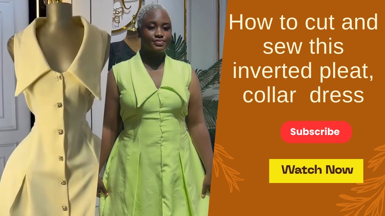 PART 2: How to cut and sew this inverted pleat, collar  dress