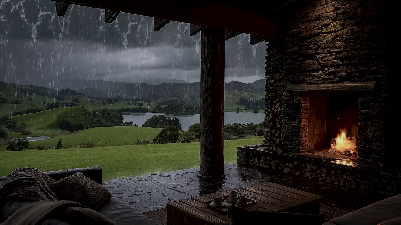 Cozy Cabin in the Rain 🌧 Fireplace Crackling & Relaxing Rain Sounds Sleep Ambience