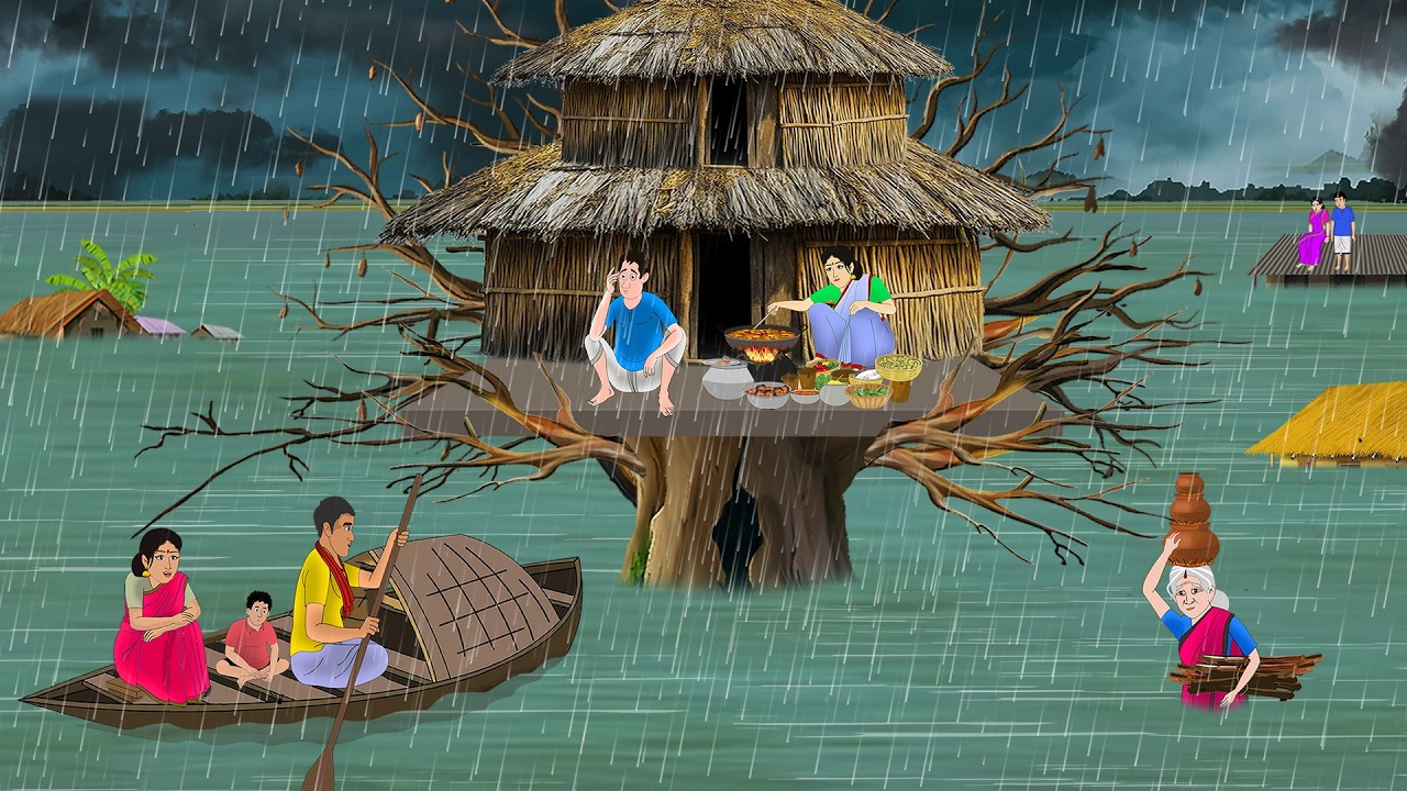 बाढ़ में पेड़ पर दो मंज़िला घर | Hindi Story | Hindi Kahani | Moral Stories | cartoon story