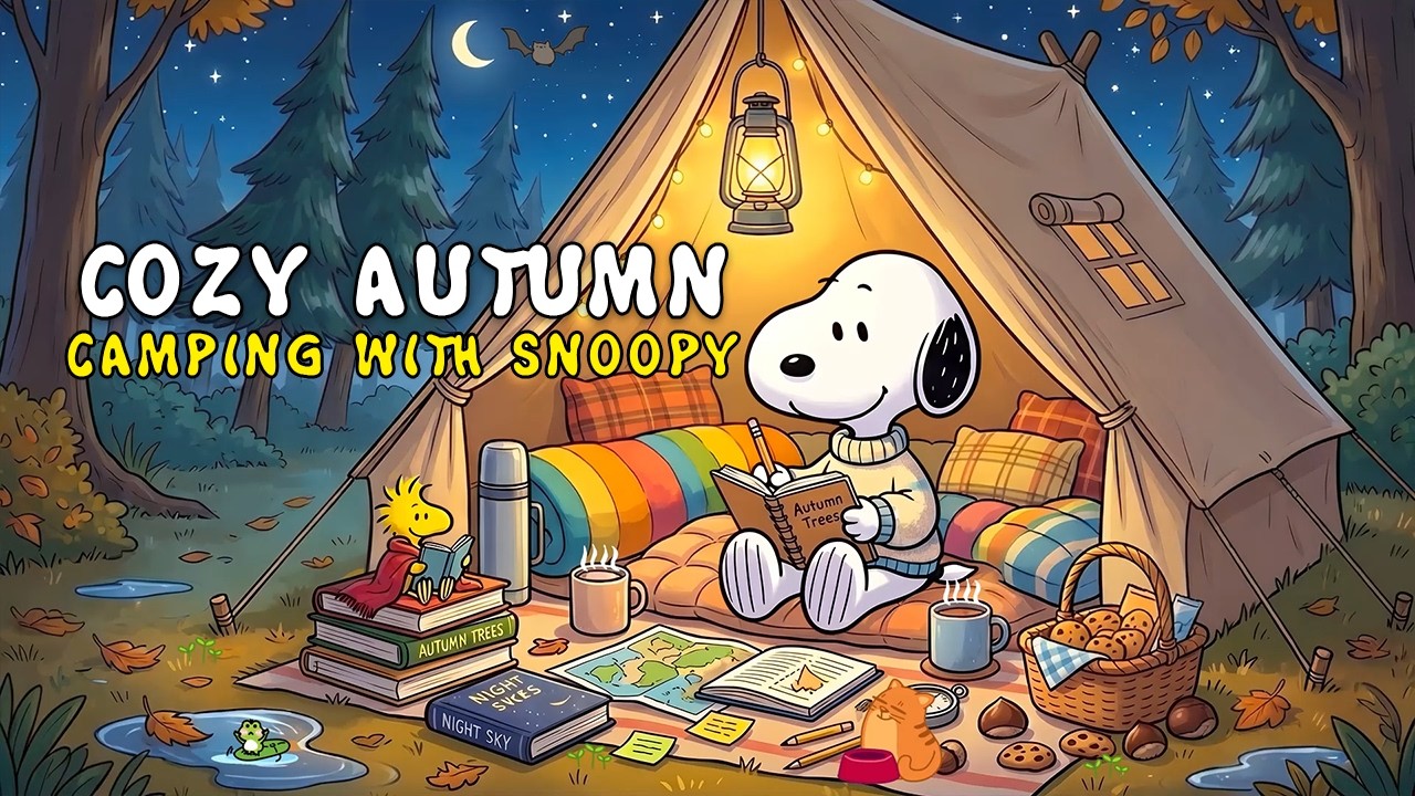 Cozy Autumn Camping with Snoopy 🍂☕️ Soft Instrumental Jazz for Late Night Study & Focus