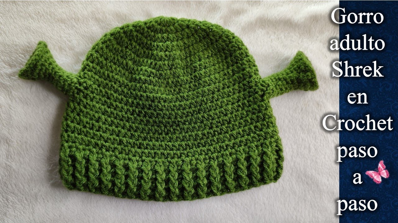GORRO  ADULTO SHREK en crochet PASO A PASO