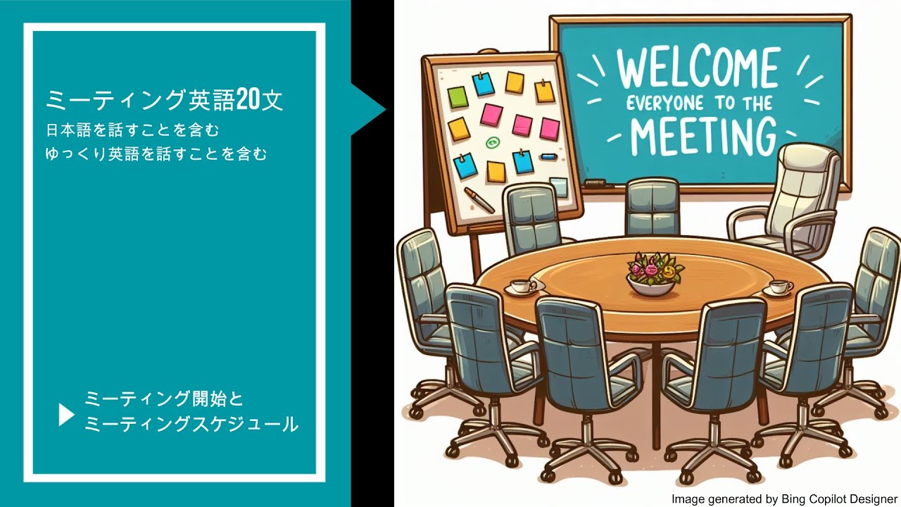 ミーティング英語20文  [ゆっくり英語す含む ] - ミーティング開始とミーティングスケジュール, Meeting English 20 Sentences - Meeting Start