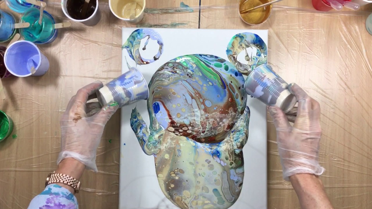 ( 234 ) acrylic pour with primary elements...ocean theme.