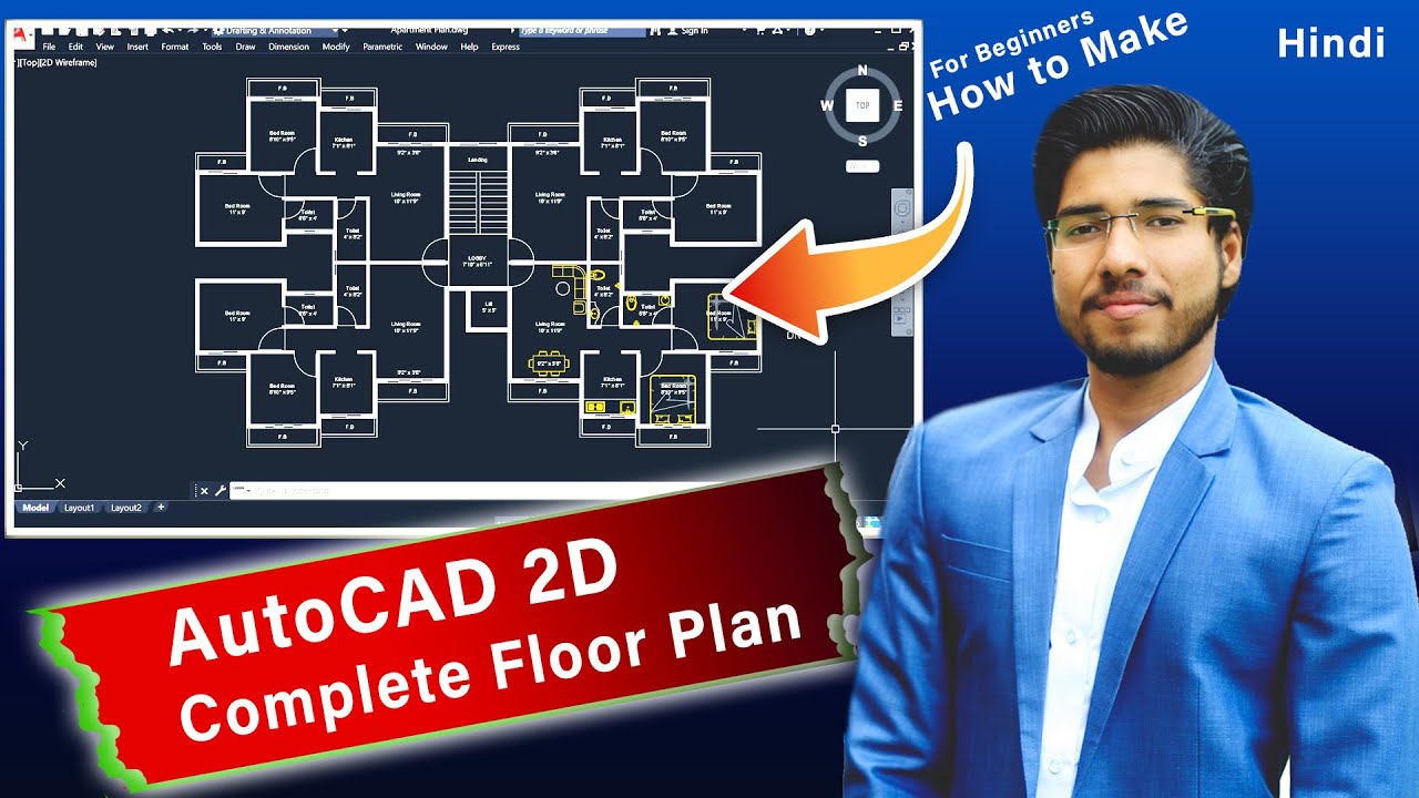 AutoCAD Complete FLOOR PLAN IN 2D For Beginners | For Civil / Arch in Hindi