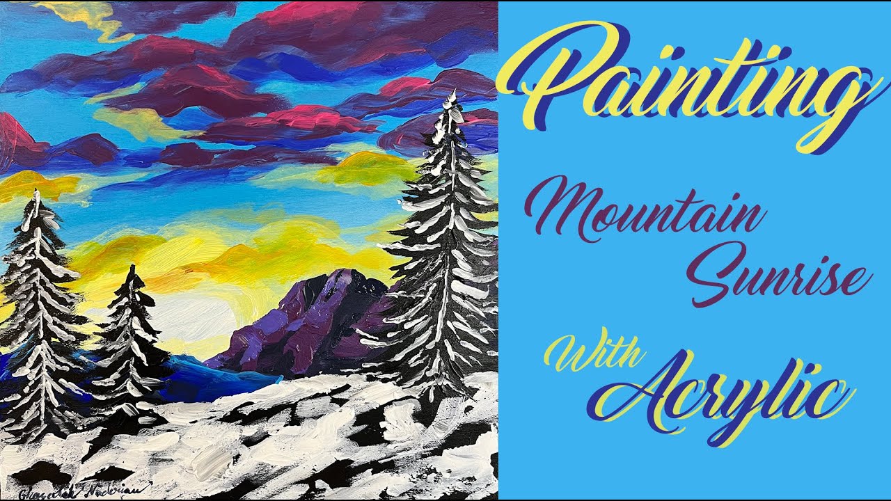 How to painting Mountain Sunrise with acrylic | Easy acrylic painting | DIY