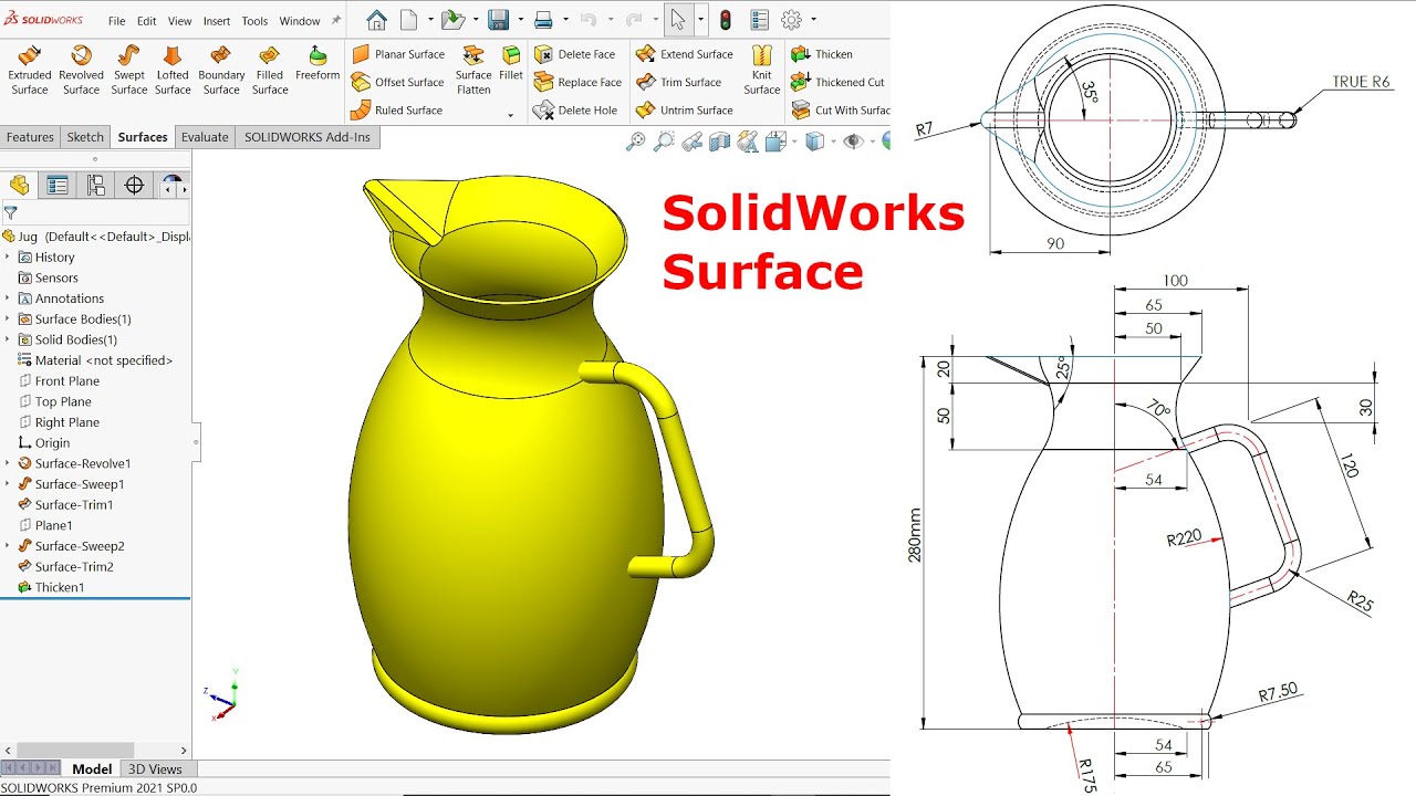 SolidWorks Surface tutorial-Jug