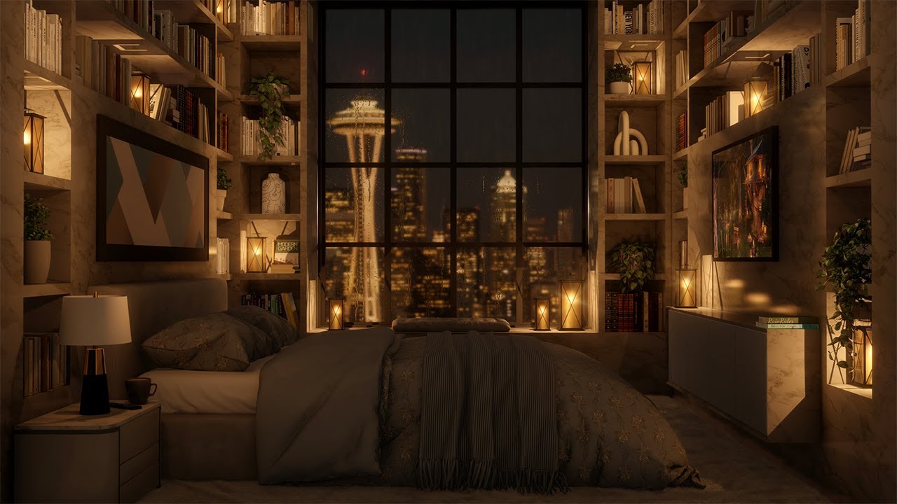 Spend a Rainy Night In a Cozy Seattle Apartment | Rain Sounds For Sleeping | rain on window sounds