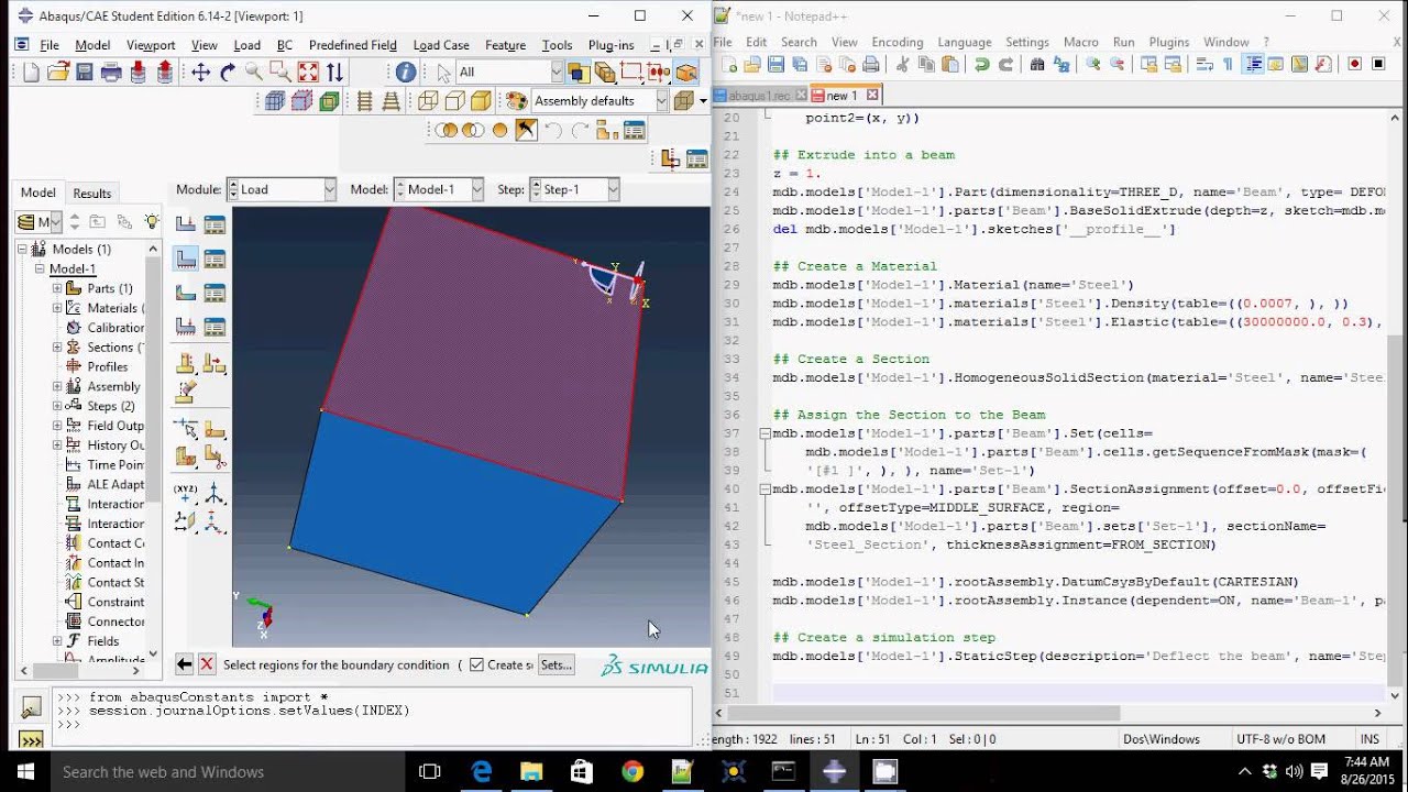 Demonstration of Abaqus' built-in Python API -- Part 1/2
