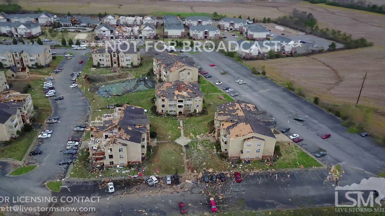 3-20-2018 Jacksonville, Al Drone video tornado damage, line crews working, one home gone 4k aerial