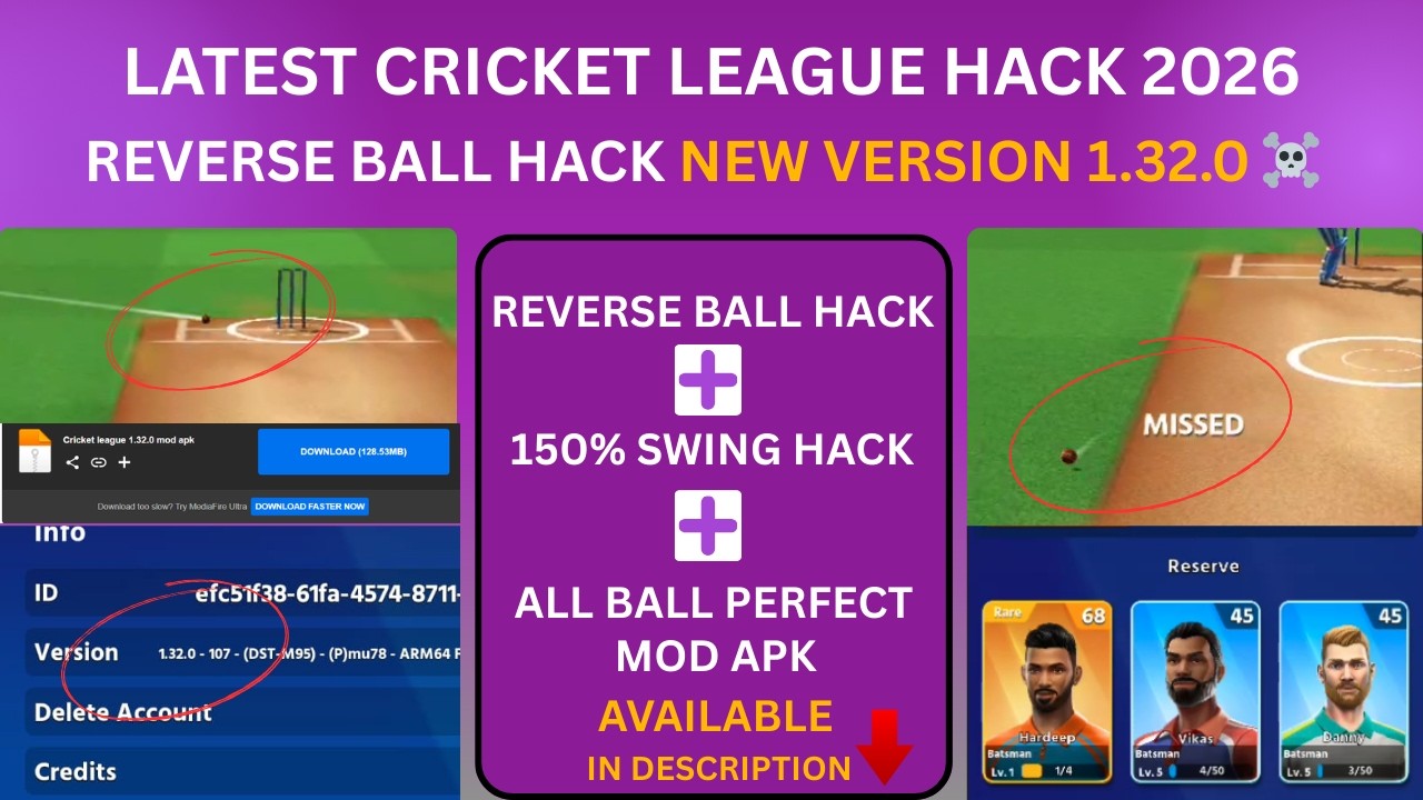 Cricket League Reverse Ball Hack | 200% Swing Hack | All Ball Six | Cricket league 1.32.0 Mod hack