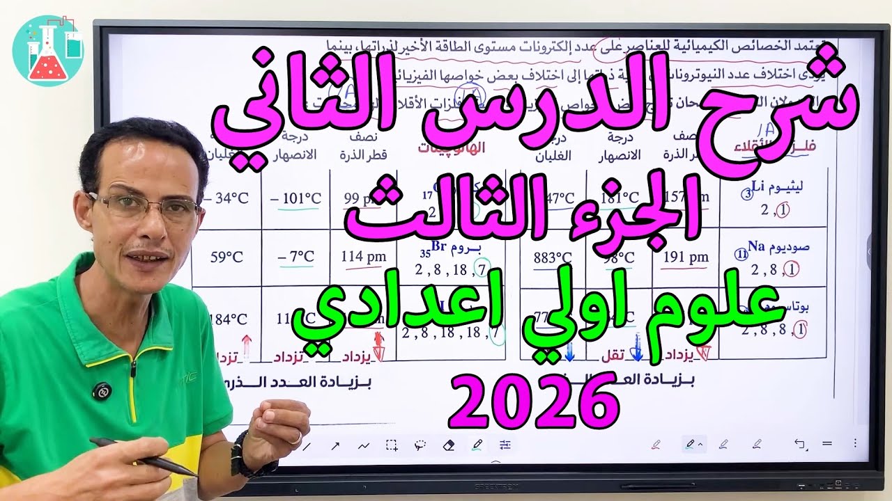 شرح الدرس الثاني الجزء الثالث تحديد العدد الذرى بمعلومية موضع العنصر | علوم الصف الاول الاعدادي 2026