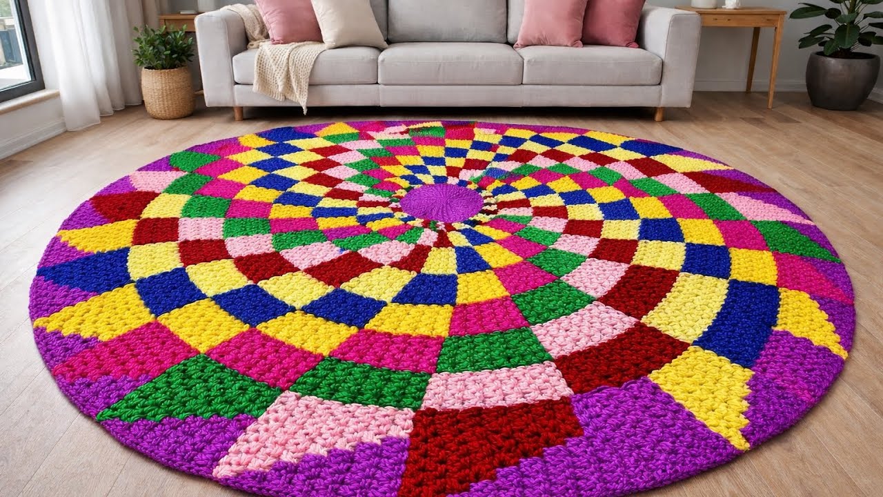 चेक वाली गोल डिजाइन की खूबसूरत बुनी हुई डोरमैट 😍 | Colorful Knitted Mat
