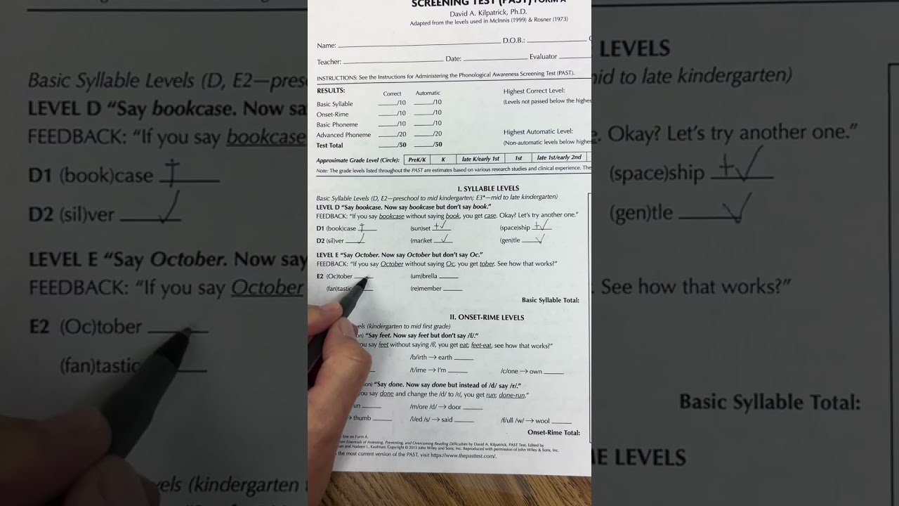 Phonological Awareness Screener Test (PAST) Administration Video