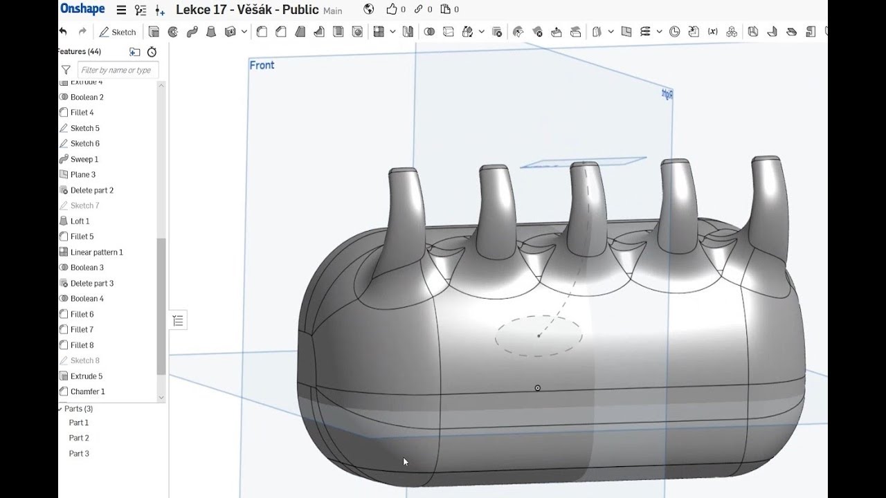 Jednoduché 3D modelování v OnShape pro 3D tiskaře - Lekce 17 - Věšák na zeď - Veřejná část
