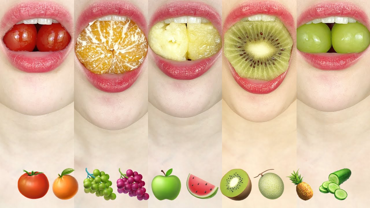 asmr EXOTIC FRUITS EMOJI FOOD 🍅🍊🍇🍇🍏🍉🥝🍈🍍🥒 과일 이모지 먹방 eating sounds