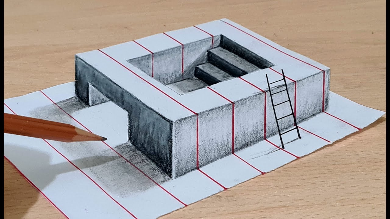 easy 3d drawing on paper for beginner