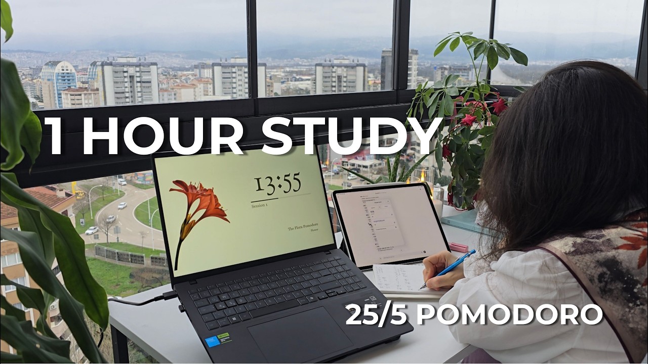 Study With Me | 25/5 Pomodoro (2 Sessions) | No Talking | Calm Piano & City Sound
