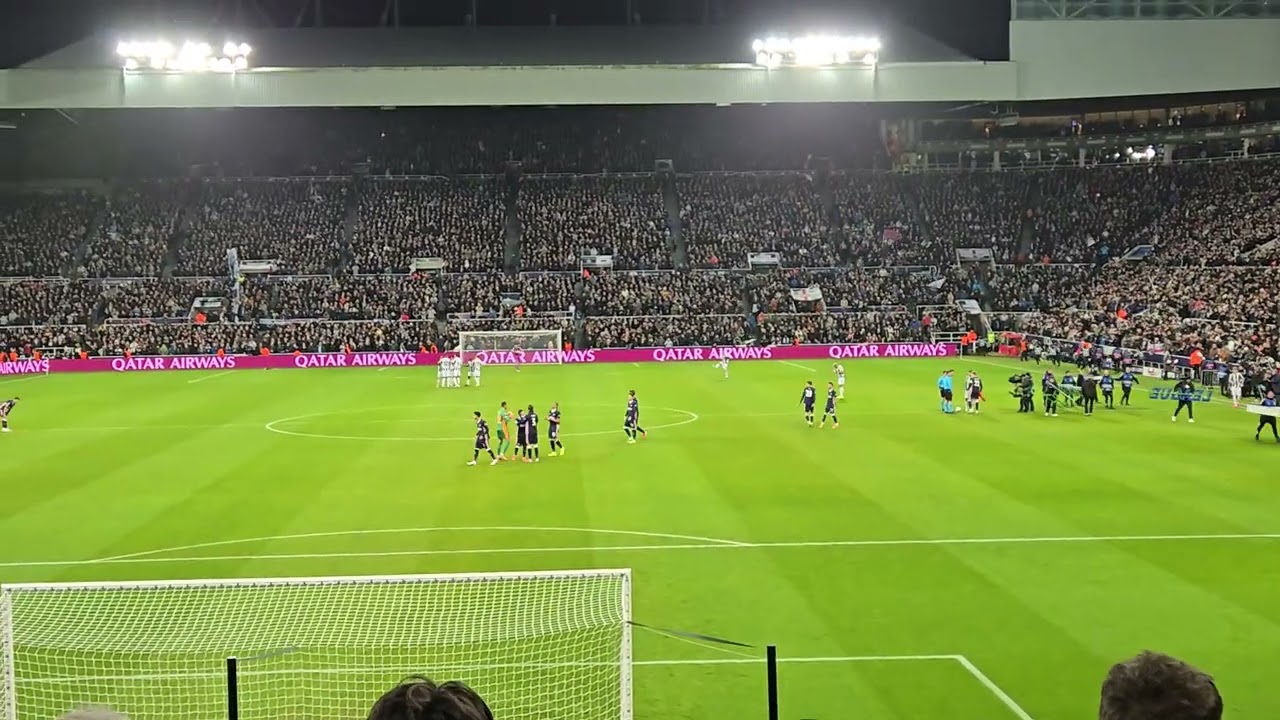 PSV at Newcastle Jan.21 2026 Champions League. Team walk outs from behind the goals Leazes end. EPIC