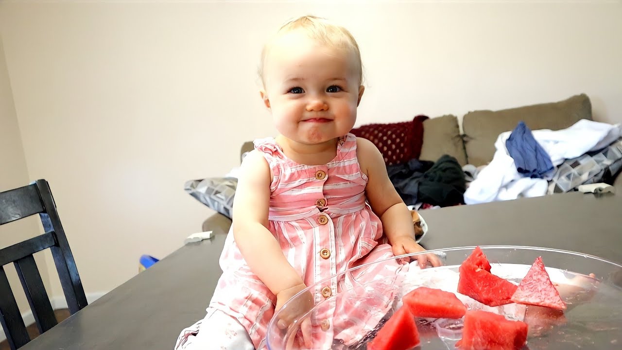 Cute Baby Aubrey Waves at a Cow!!! Her Adorable Reaction to Eating Watermelon!!!