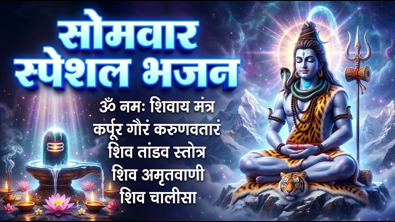 सोमवार भक्ति भजन : ॐ नमः शिवाय, शिव अमृतवाणी, महामृत्युंजय मंत्र, शिव चालीसा, ॐ जय शिव ओंकारा