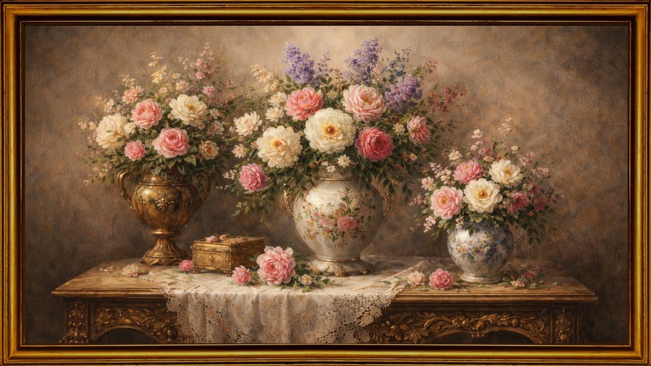 Vintage Floral Oil Painting for TV | 2 Hours Screensaver Flowers Art 4K