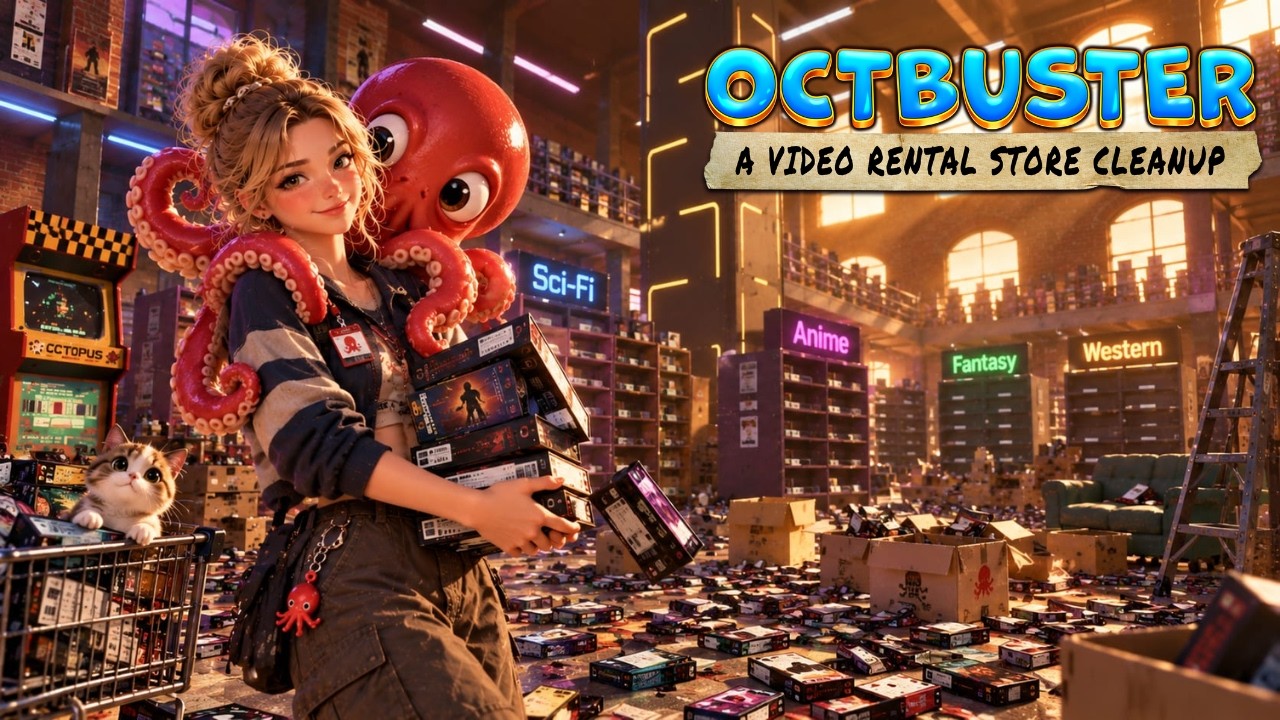 Octbuster: Video Rental Store Cleanup 📼📺 10.000 VHS TAPES Long Gameplay - No Commentary