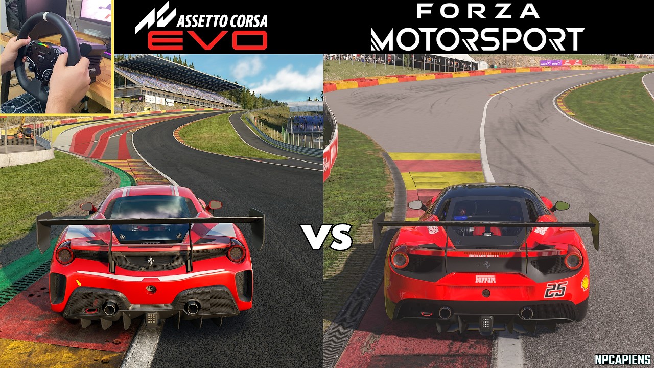 Ferrari 488 Challenge Evo: AC EVO vs FORZA MOTORSPORT 8 | Comparison & Steering Wheel Cam