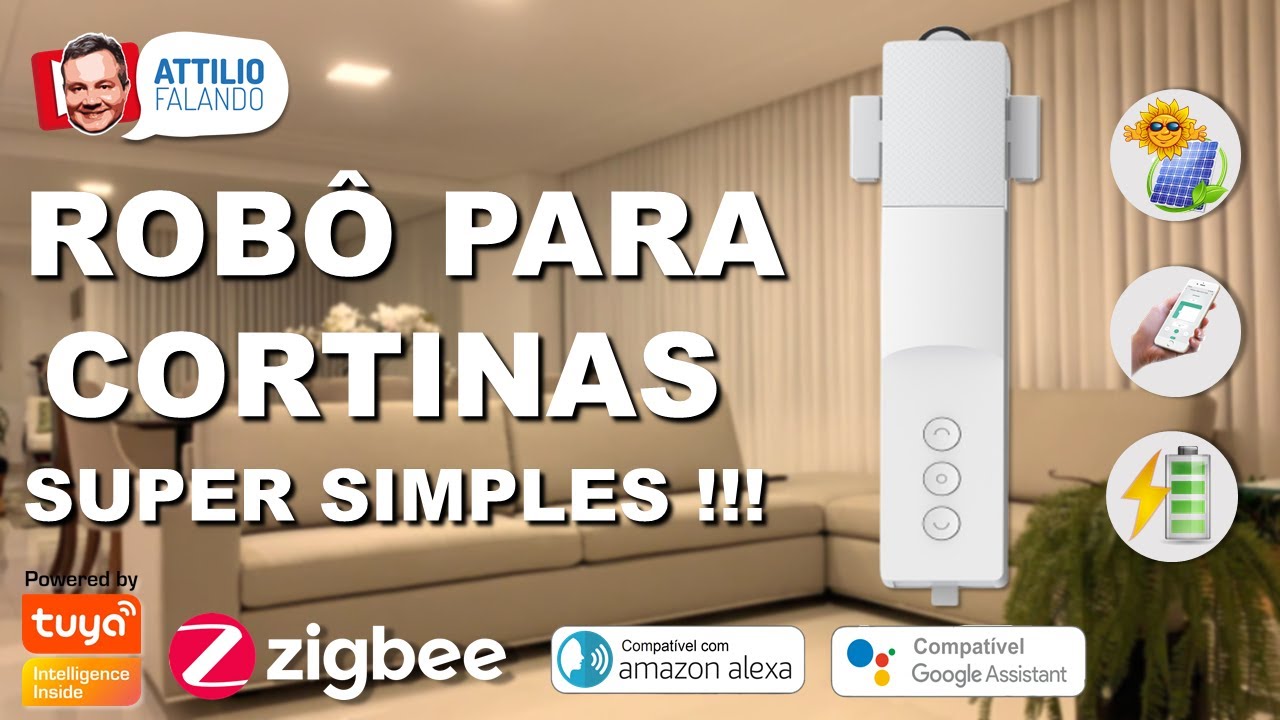 ROBÔ ZIGBEE PARA CORTINAS - Simples, Rápido e não precisa de modificações, tem carregamento solar..