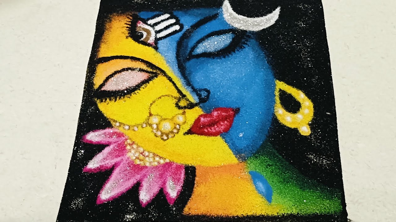 New Mahashivratri Mahadev And Parvati, Ardhanareshver Mahadev Face Rangoli. Mahashivratri Special.