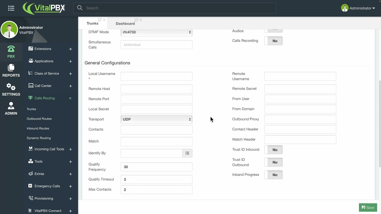 VitalPBX Trunk Types - Complete Configuration Guide
