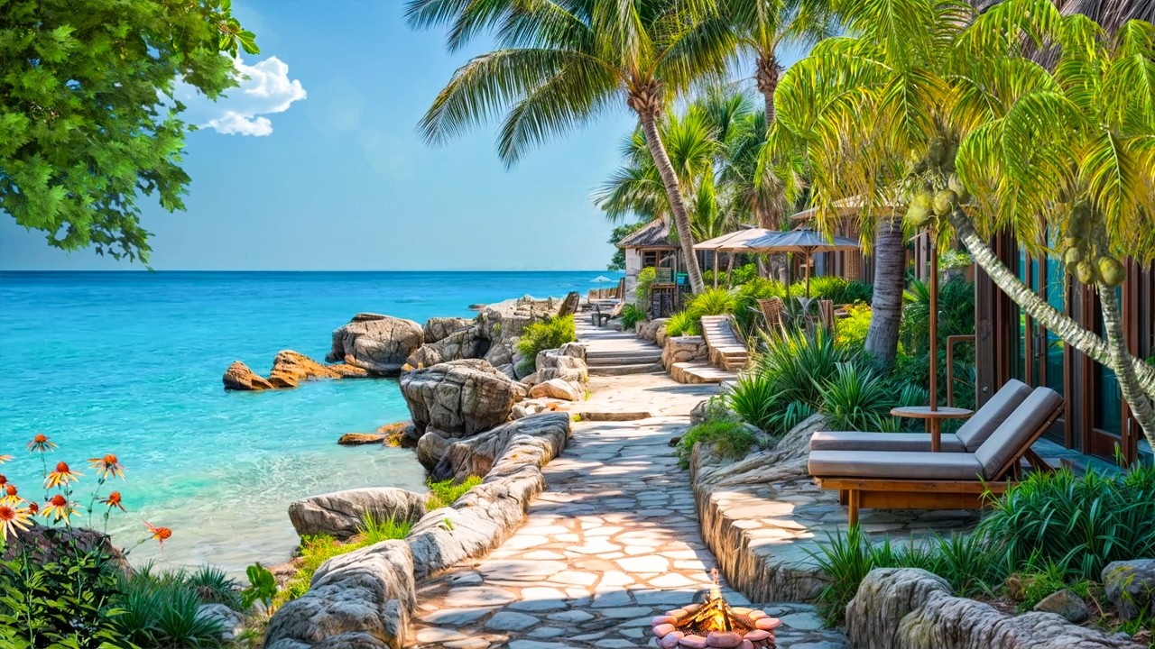 Oceanfront Relaxation Corner 🌴 Gentle Ocean Waves for Study, Reading and Peaceful Mind