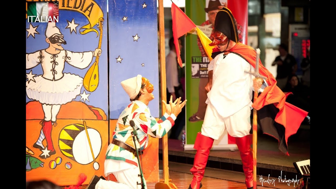 Giri and Sanjiva performing Commedia Viva! Arlecchino and Capitano