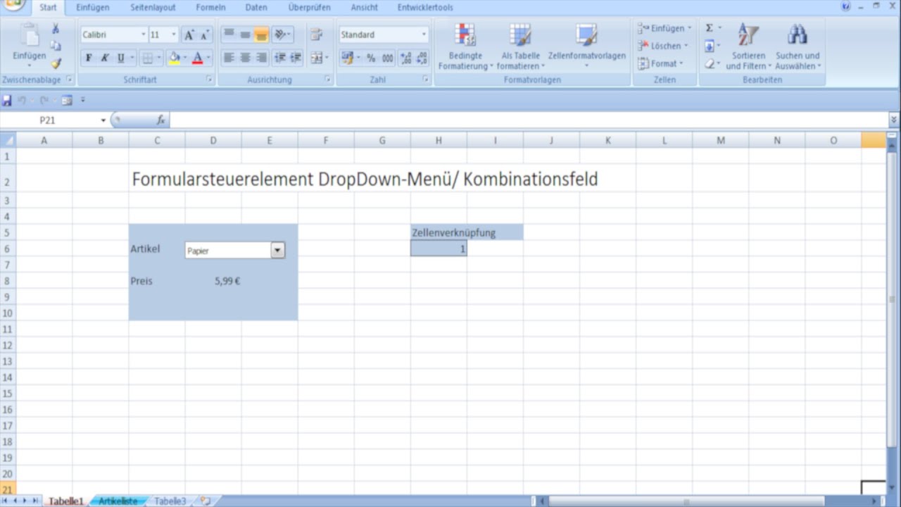 Excel - Formularsteuerelement DropDown-Menü/Kombinationsfeld