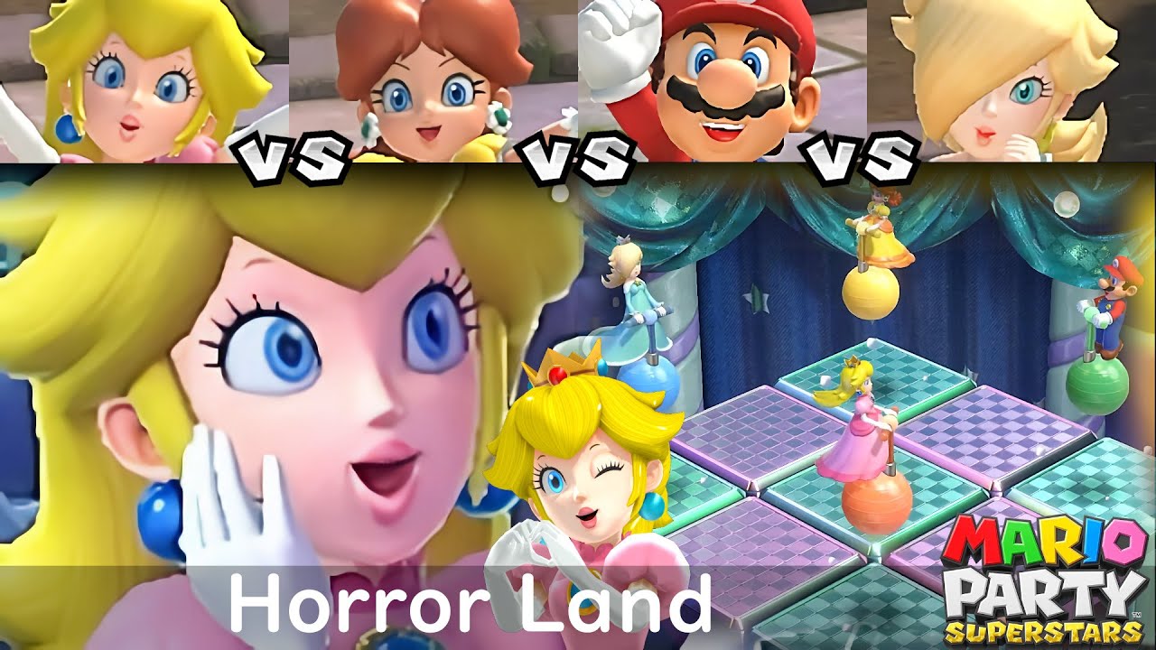 Mario Party Superstars Peach vs Daisy vs Mario vs Rosalina in Horror Land