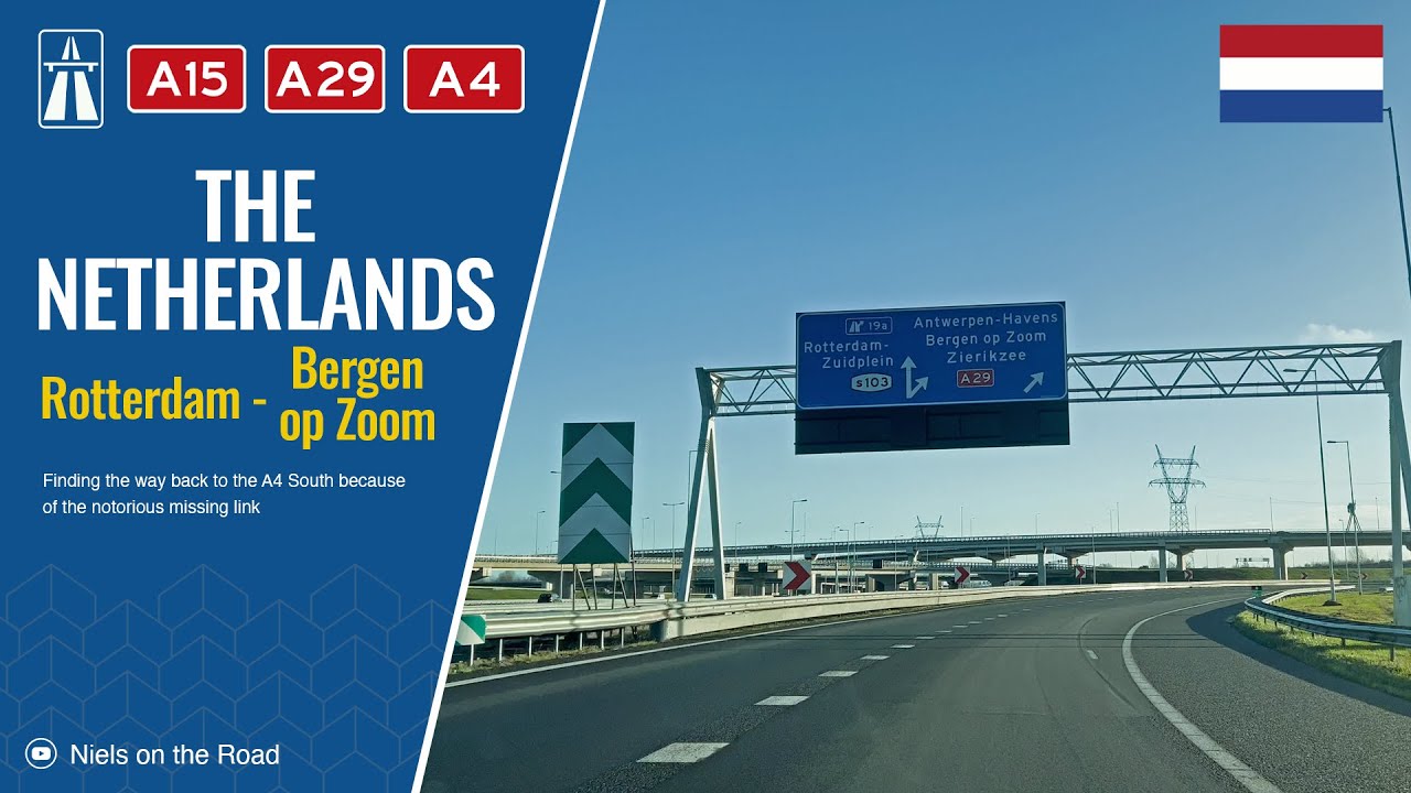 Driving in the Netherlands: Rijkswegen A15, A29 & A4 from Rotterdam to Bergen op Zoom