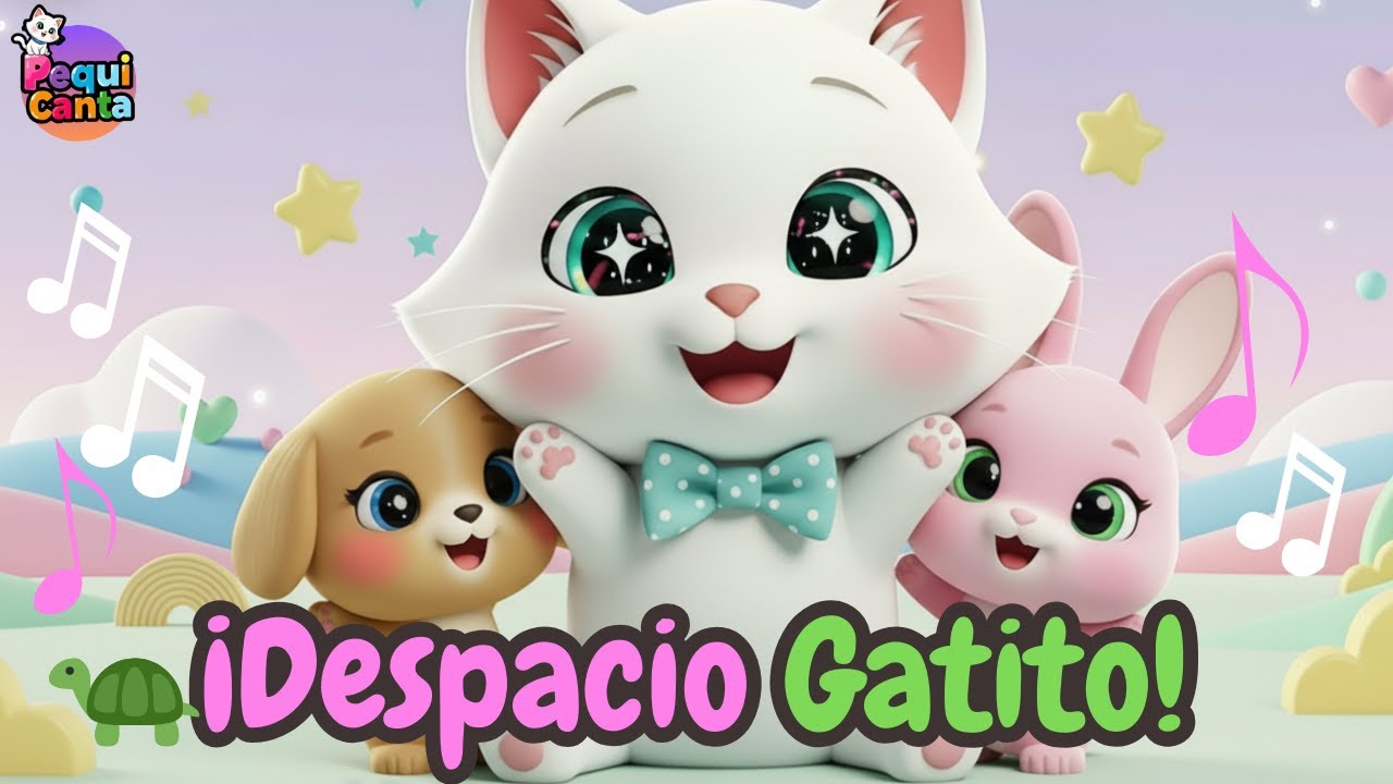 Gatito aprende a ir despacio 🐢 | Kids Song Spanish & English | Pequicanta