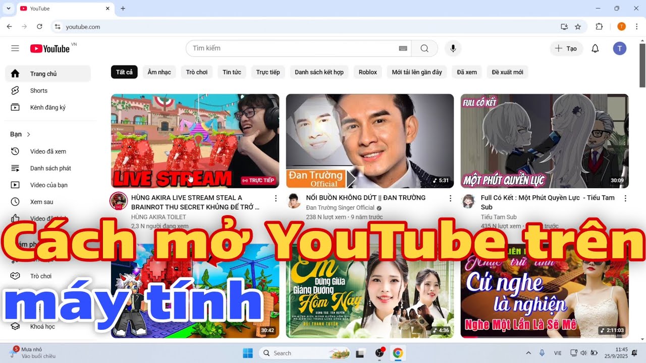 C&aacute;ch mở (v&agrave;o) YouTube tr&ecirc;n m&aacute;y t&iacute;nh