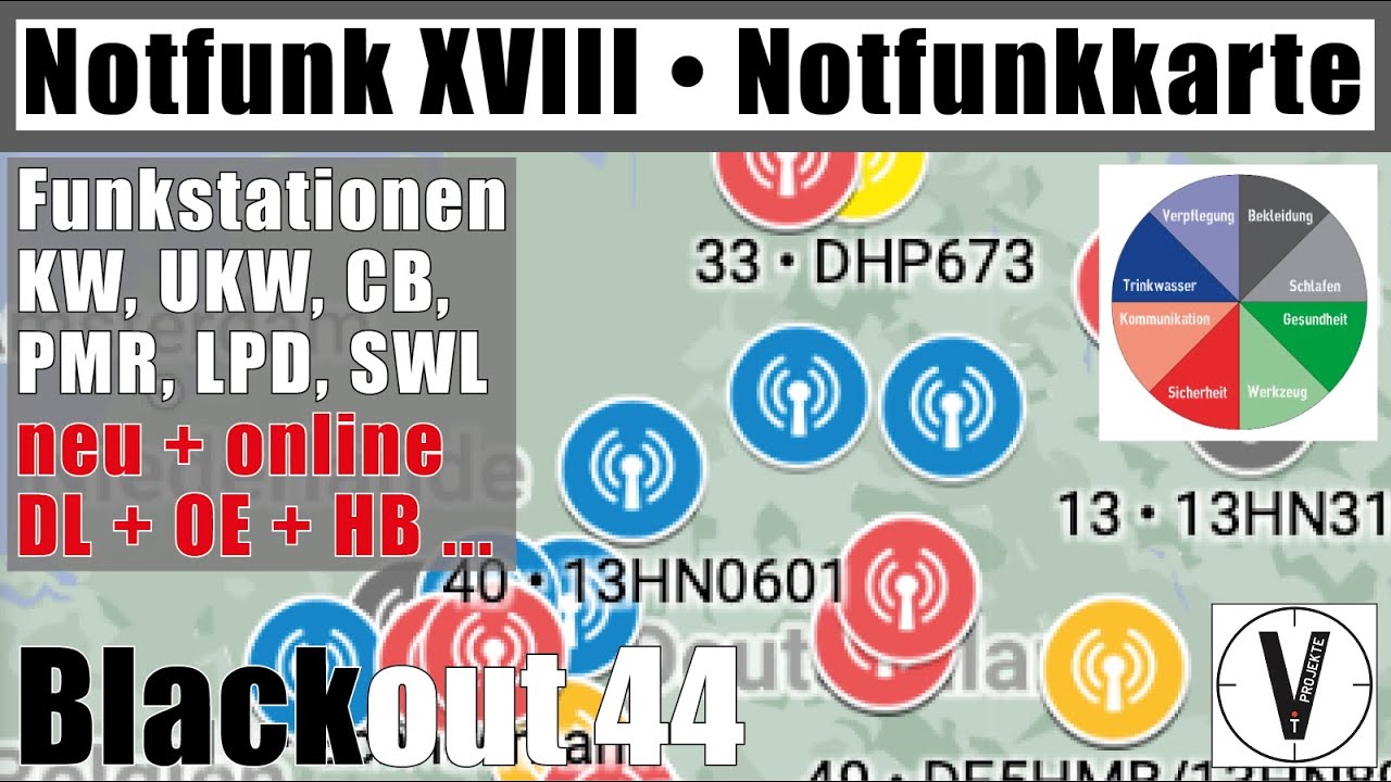 Notfunk XVIII • Notfunkkarte Stationen KW UKW CB PMR Freenet LPD • Blackout 44 • inkl. Eintragung