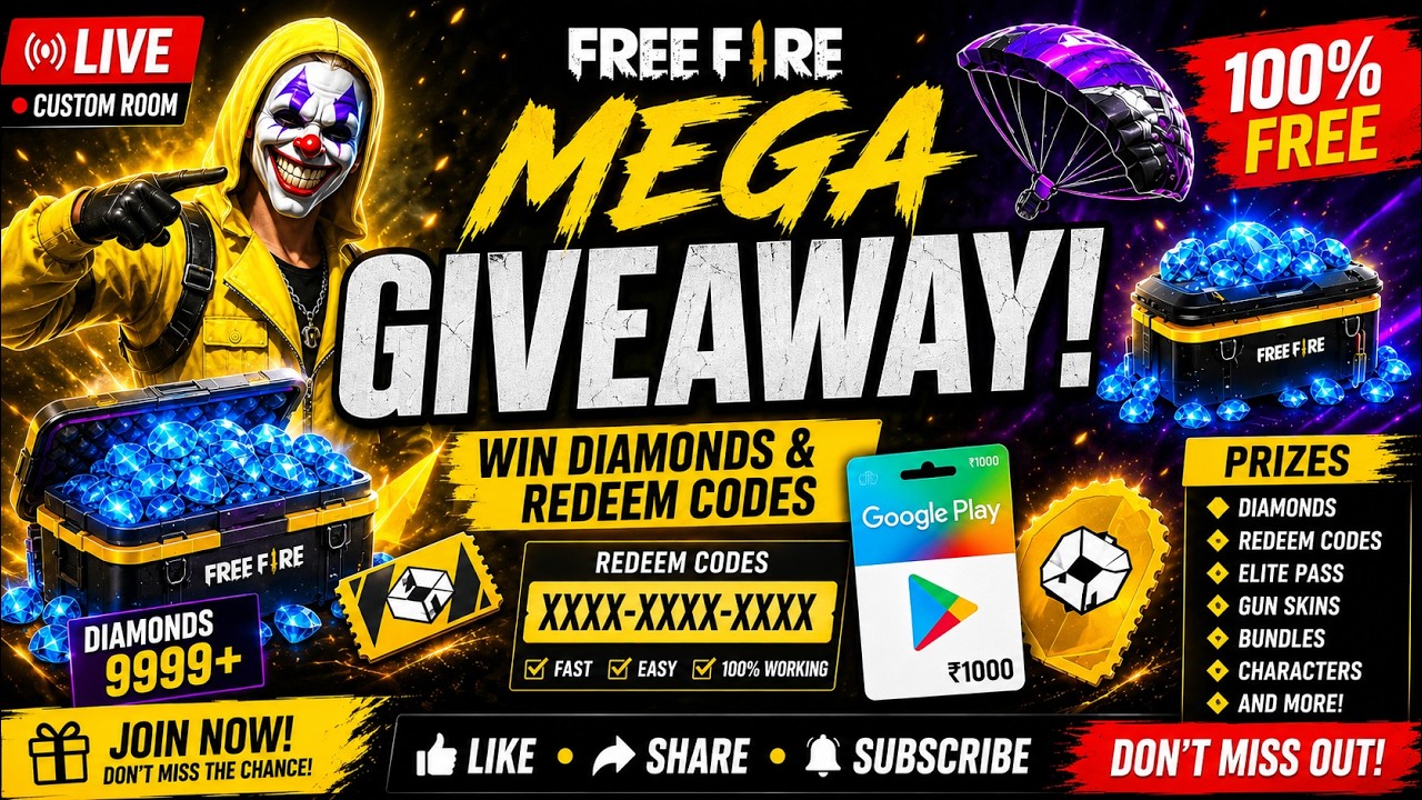 LIVE FREE FIRE CUSTOM ROOM || FF LIVE REDEEM CODE & DIAMOND GIVEAWAY #FREEFIRE #FFLIVE