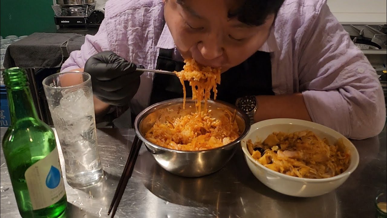직접담근 무생채비빔밥에 먹고남은 마라샹궈 볶아서 먹방