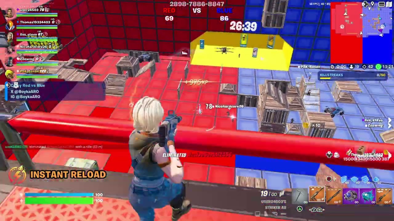 76 KILLS CRAZYY RED VS BLUE FORTNITE CREATIVE GAMEPLAY