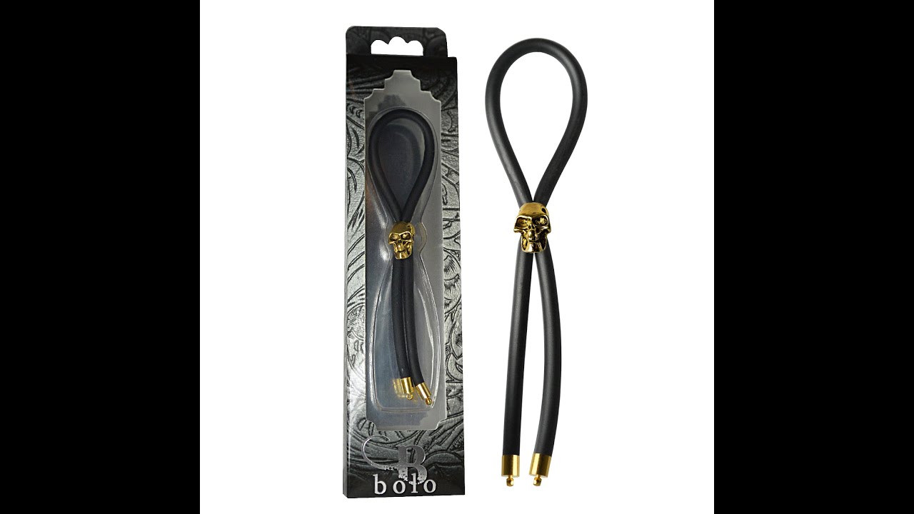 Bolo C-ring Lasso Gold Skull Bead Silicone, Black, BOL010-BLK