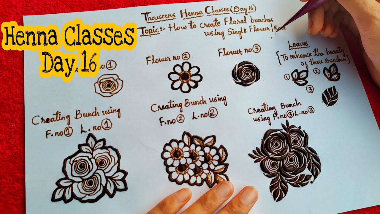 Henna Classs Day 16 || How To Create Beautiful Henna Bunches Using Single Flower / Detailed Tutorial