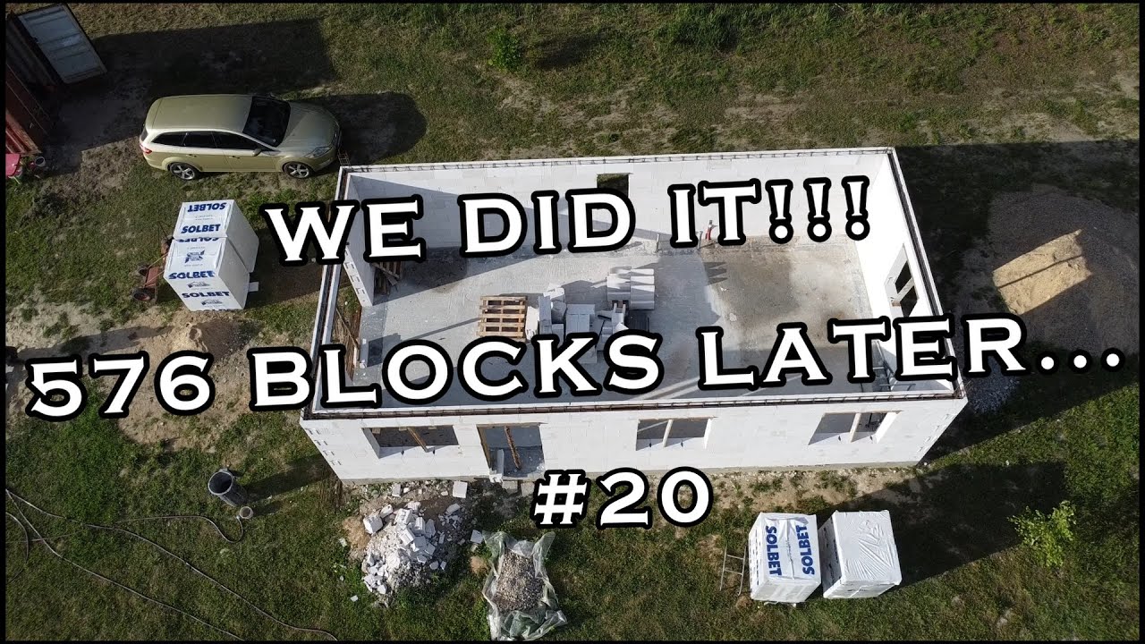 #20 Couple Builds a House in the Forest —Finishing All Walls & Installing U Blocks for the Ring Beam