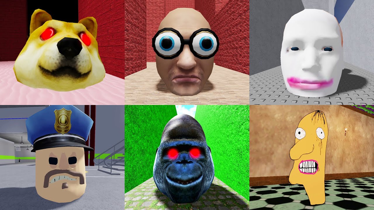 Running Head Speed Run in All Scary Obby Big Barry Head,Escape Animal Head,Walking Head,Doge Head